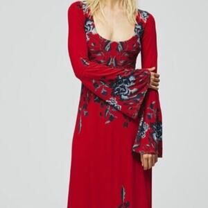 Free People Midnight Garden Floral Long Sleeve XS Maxi Dress
